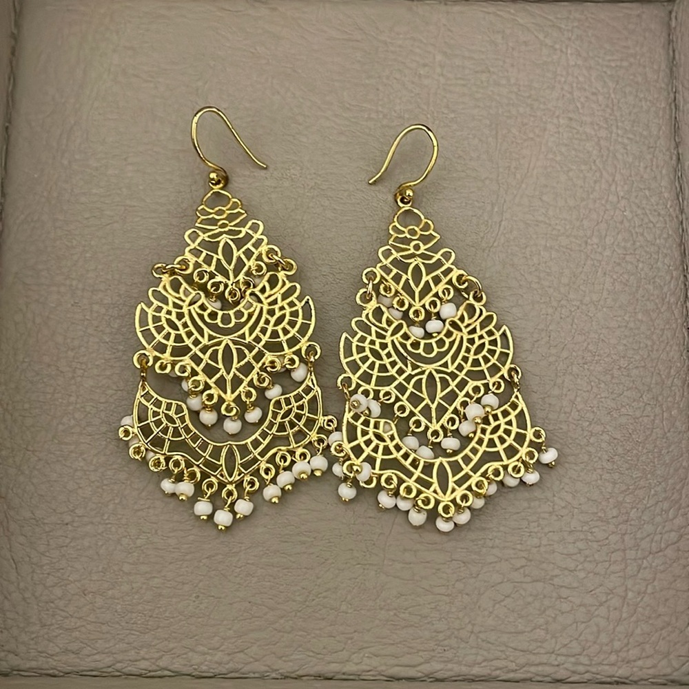 Lisi Lerch Filigree Seed Beaded Earrings - Gold & White